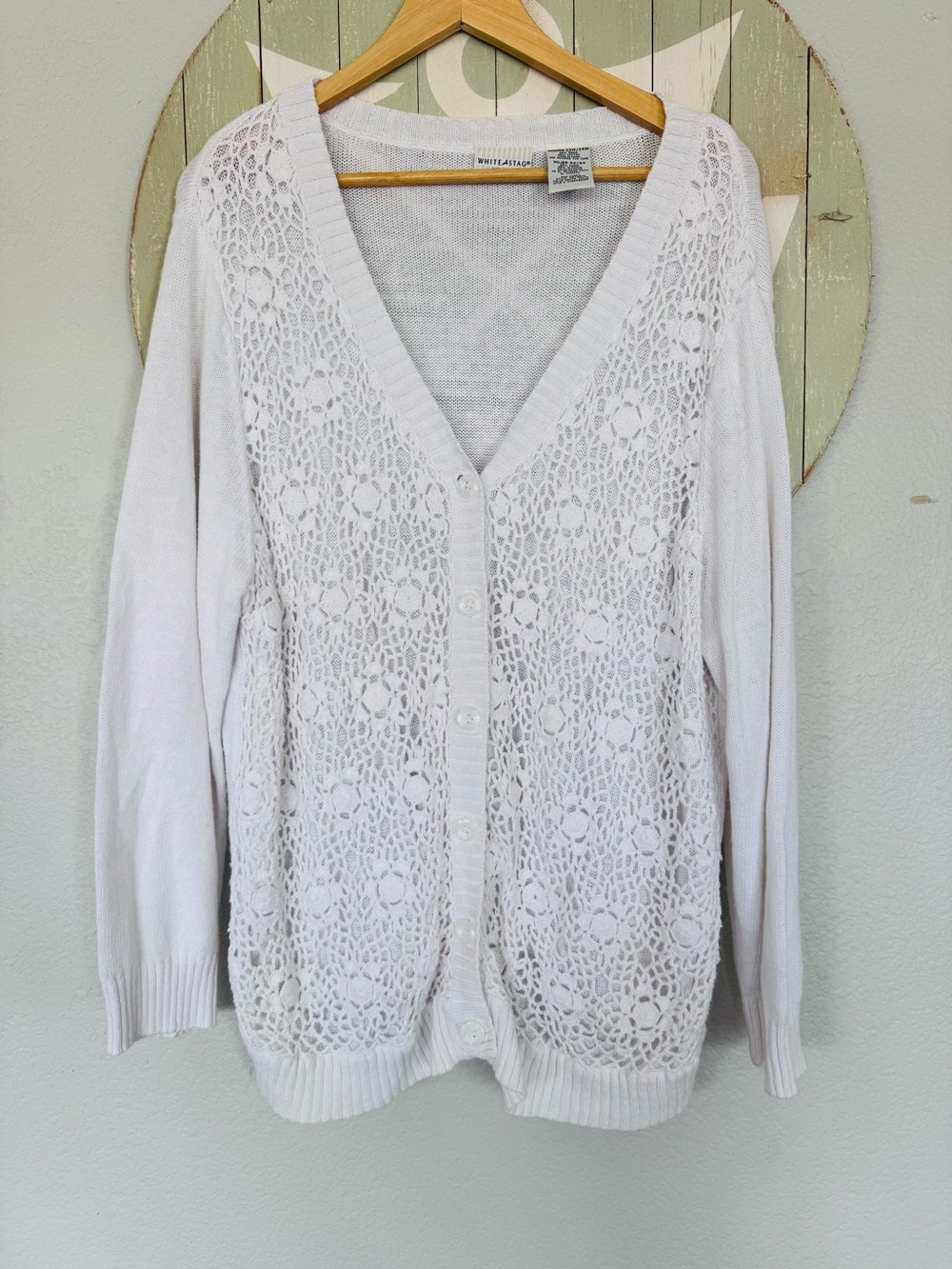 White stag crochet front cotton rame cardigan